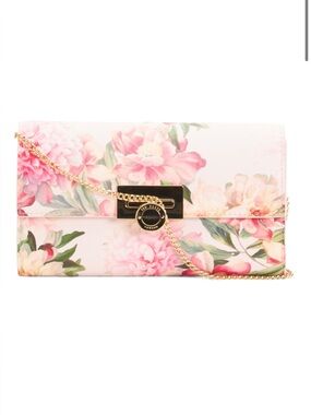 NWT Ted Baker Pink Floral Chain-Shoulder Clutch